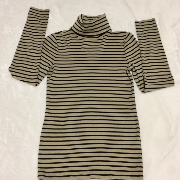 J. Crew Tops - J. Crew Mercantile striped turtleneck tan/black S J. Crew Tops - J. Crew Mercantile striped turtleneck tan/black S